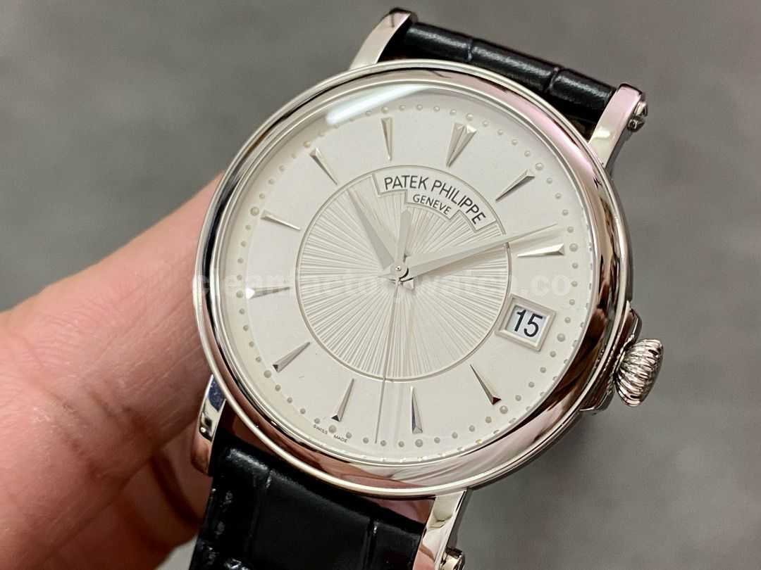 ZF Factory Patek Philippe Calatrava 5153G 010 38mm White Gold Leather Strap Silver Dial (7)