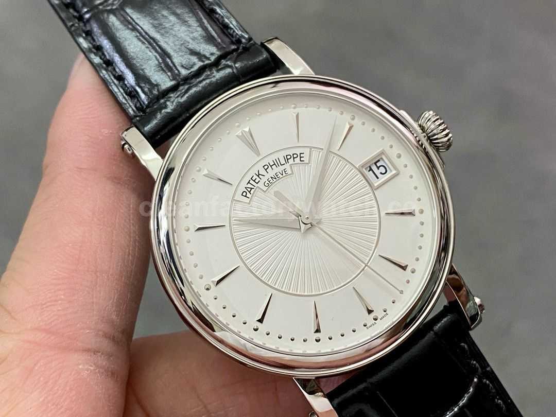 ZF Factory Patek Philippe Calatrava 5153G 010 38mm White Gold Leather Strap Silver Dial (8)