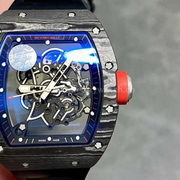 ZF Factory Richard Mille RM 055 42.7mm Carbon Fiber Black Rubber Strap Skeletonized Black Dial