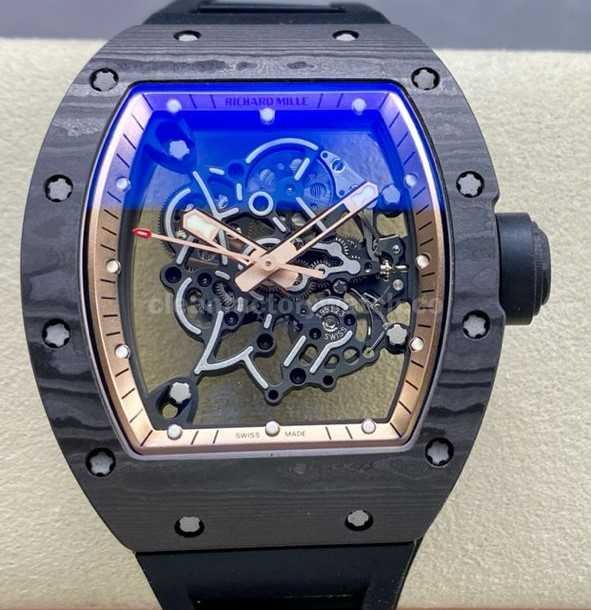 ZF Factory Richard Mille RM 055 42.7mm Carbon Fiber Black Rubber Strap Skeletonized Rose Gold Dial (2)