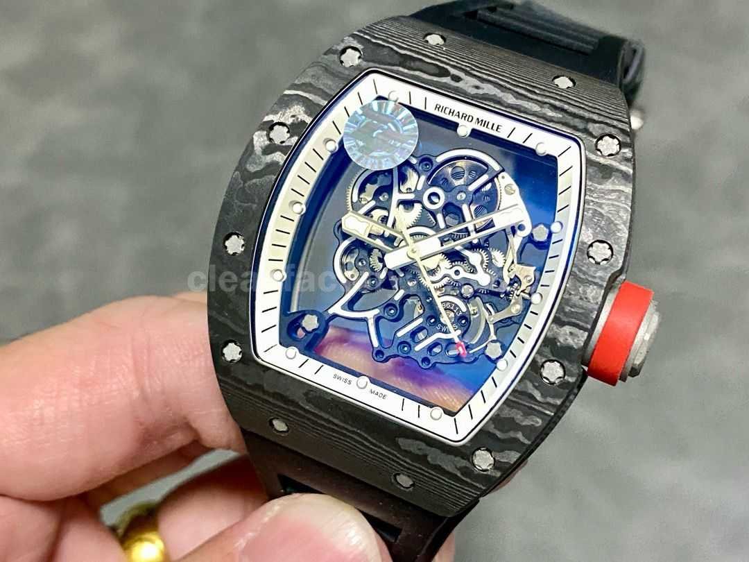 ZF Factory Richard Mille RM 055 42.7mm Carbon Fiber Black Rubber Strap Skeletonized White Dial (6)
