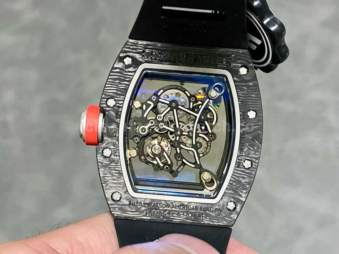 ZF Factory Richard Mille RM 055 42.7mm Carbon Fiber Black Rubber Strap Skeletonized White Dial (8)