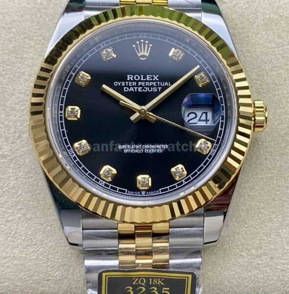 ZQ Factory Rolex Datejust 126333-0006 41mm Half Yellow Gold Diamond Black Dial Jubilee