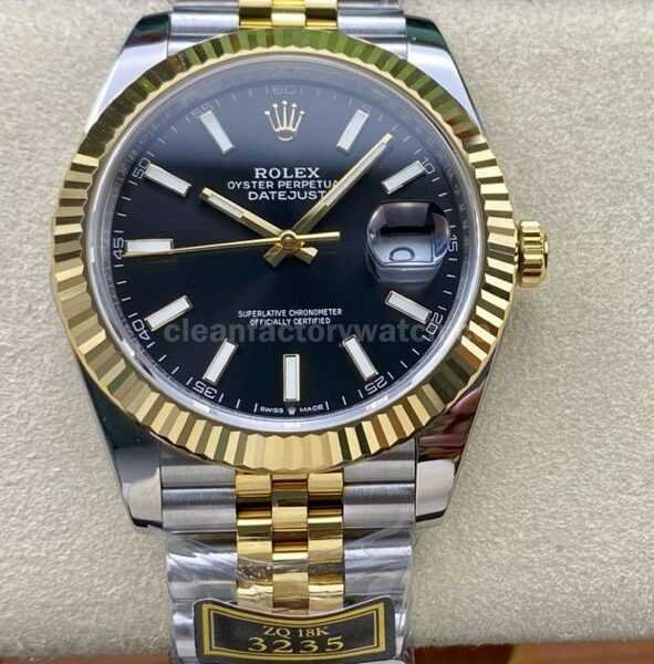 ZQ Factory Rolex Datejust 126333-0014 41mm Half Yellow Gold Black Dial Jubilee