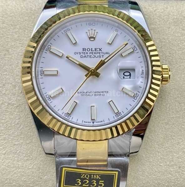 ZQ Factory Rolex Datejust 126333-0015 41mm Half Yellow Gold White Dial