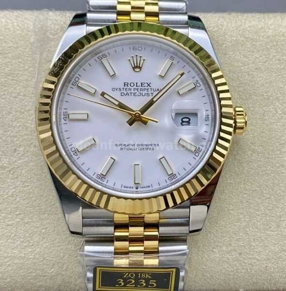 ZQ Factory Rolex Datejust 126333-0016 41mm Half Yellow Gold White Dial Jubilee