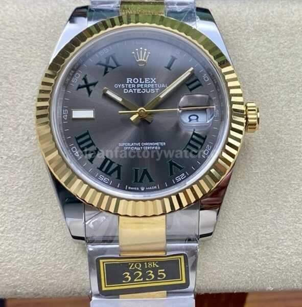 ZQ Factory Rolex Datejust 126333-0019 41mm Half Yellow Gold Roman Numerals Wimbledon Grey Dial