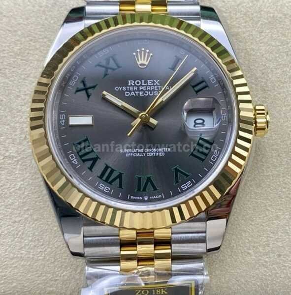 ZQ Factory Rolex Datejust 126333-0020 41mm Half Yellow Gold Roman Numerals Wimbledon Grey Dial Jubilee