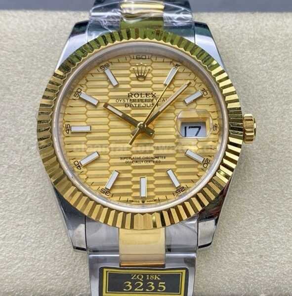 ZQ Factory Rolex Datejust 126333-0021 41mm Half Yellow Gold Fluted Motif Gold Dial