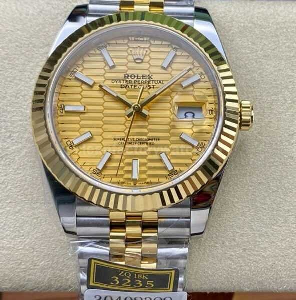 ZQ Factory Rolex Datejust 126333-0022 41mm Half Yellow Gold Fluted Motif Gold Dial Jubilee