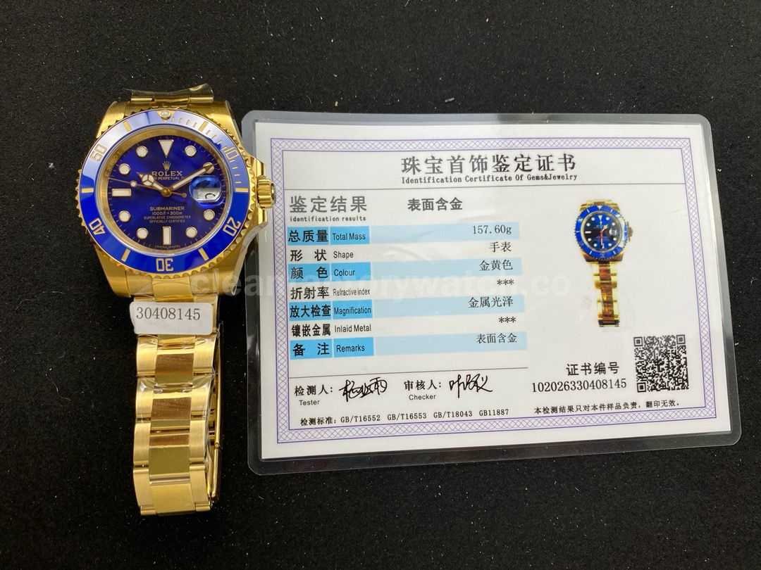ZQ Factory Rolex Submariner Date 116618LB 40mm Full Yellow Gold Blue Dial (1)