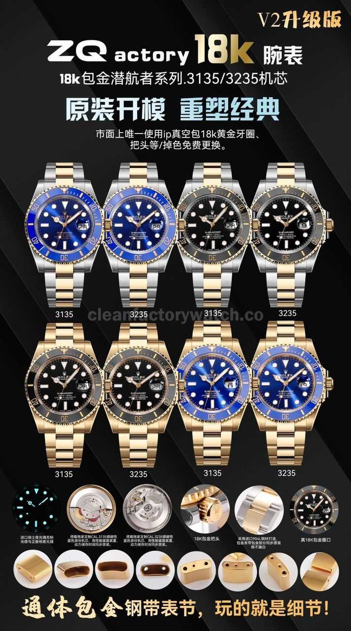 ZQ Factory Rolex Submariner Date 116618LB 40mm Full Yellow Gold Blue Dial (3)
