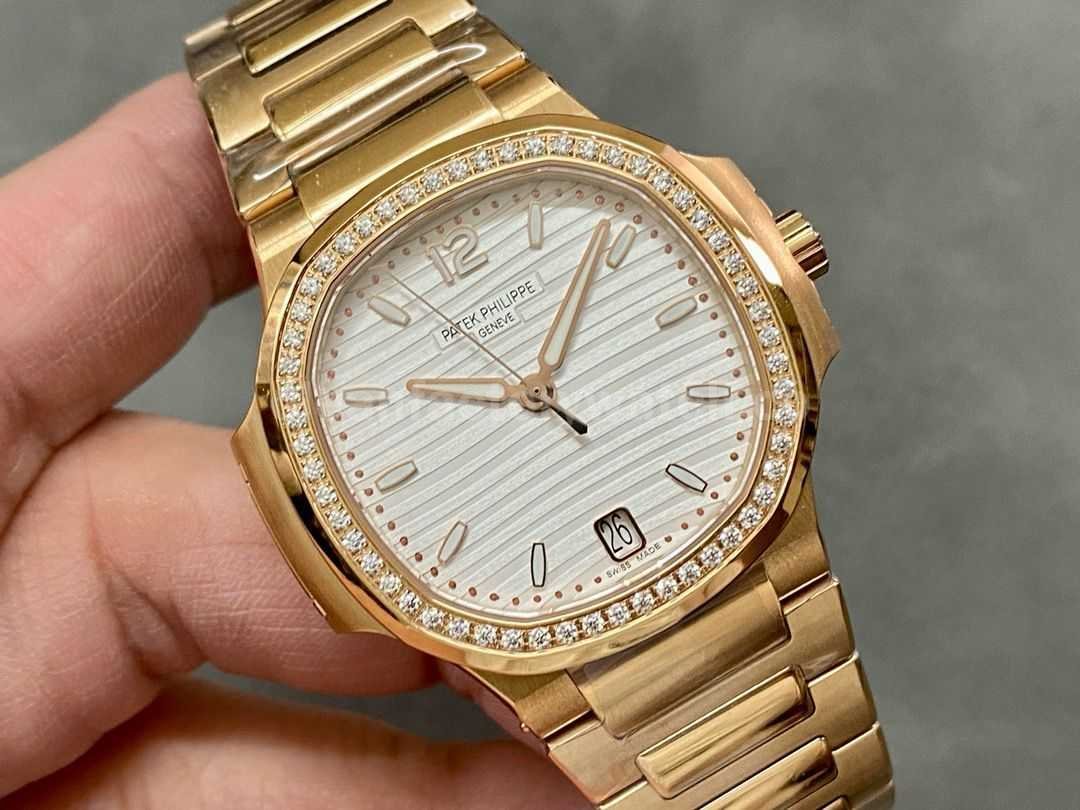3K Factory Patek Philippe Nautilus 35.2mm 7118 1200R 001 Full Rose Gold Diamond Bezel White Dial (3)