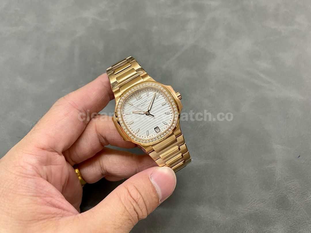 3K Factory Patek Philippe Nautilus 35.2mm 7118 1200R 001 Full Rose Gold Diamond Bezel White Dial (8)