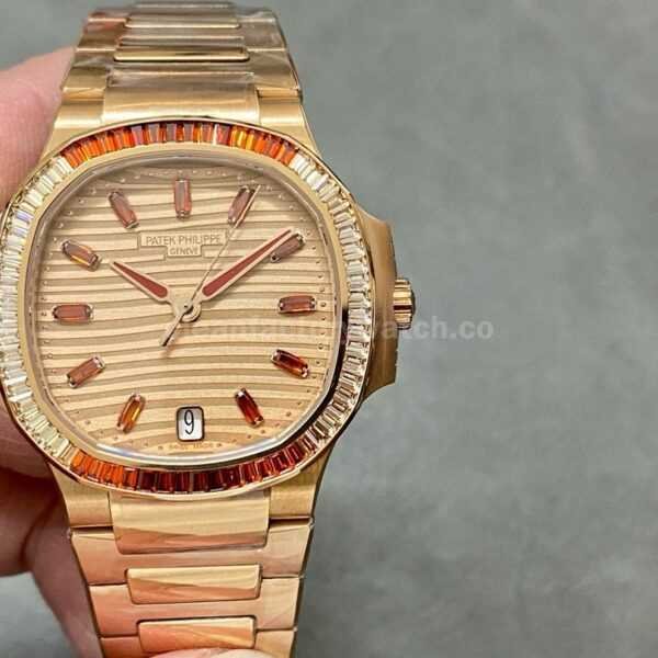 3K Factory Patek Philippe Nautilus 35.2mm 7118-1300R-001 Full Rose Gold Diamond Bezel Rose Gold Dial