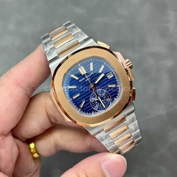 3K Factory Patek Philippe Nautilus 40.5mm 5980-1AR-001 Half Rose Gold Blue Dial