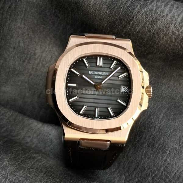 3K Factory Patek Philippe Nautilus 40mm 5711R Rose Gold Leather Dark Gray Dial