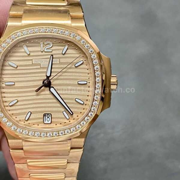 3K Factory Patek Philippe Nautilus 7118-1200R-010 Full Rose Gold Diamond Bezel Gold Dial