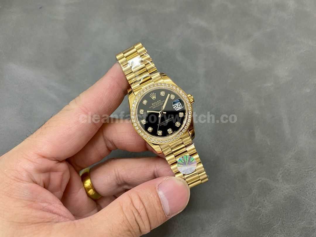 A+ Factory Rolex Datejust 178288 31mm Diamond Bezel Full Yellow Gold Diamond Mop Black Dial (7)