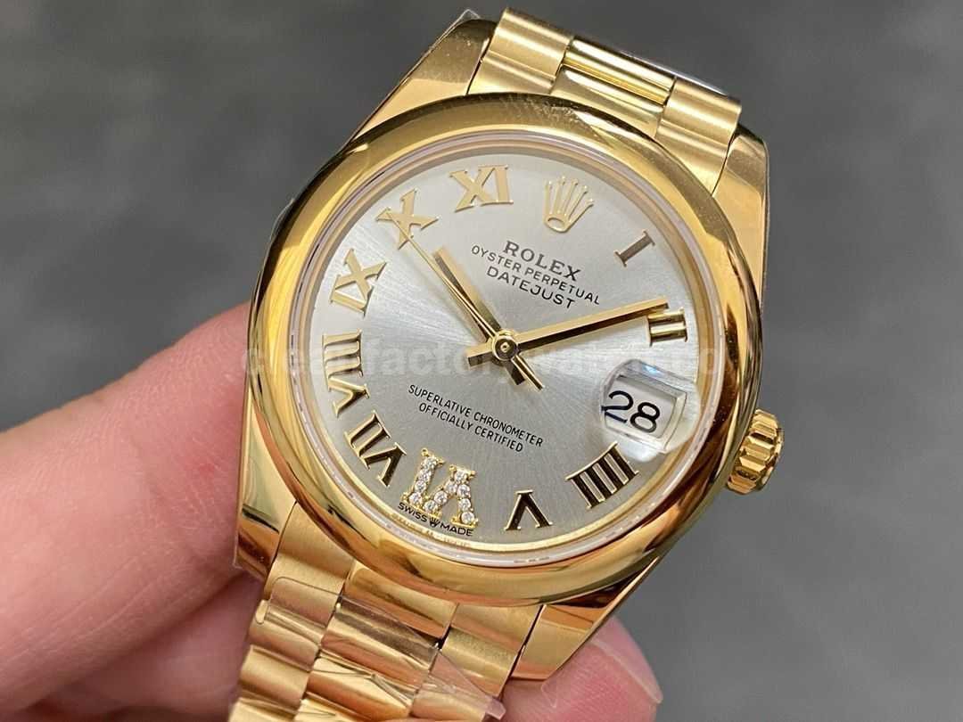 A+ Factory Rolex Datejust 278245 31mm Full Yellow Gold Roman Numerals&Diamond Silver Dial (2)