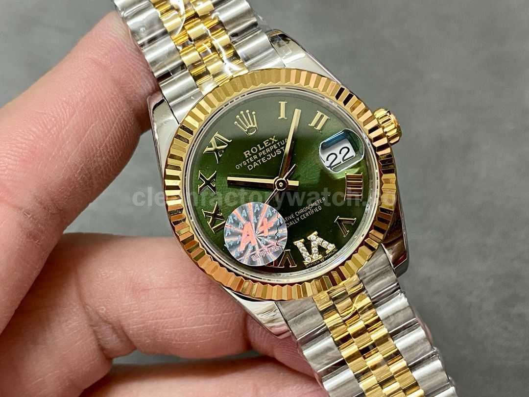 A+ Factory Rolex Datejust 278273 0016 31mm Half Yellow Gold Roman Numerals Diamond Green Dial Jubilee (3)
