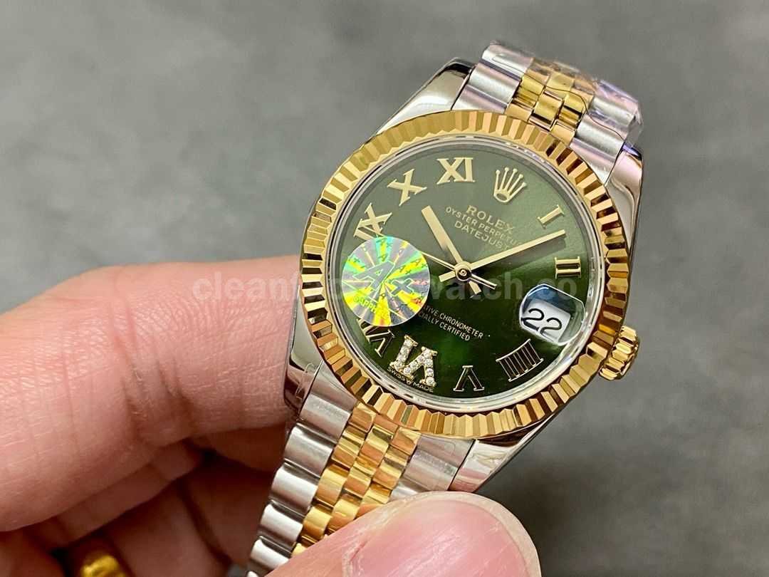 A+ Factory Rolex Datejust 278273 0016 31mm Half Yellow Gold Roman Numerals Diamond Green Dial Jubilee (7)