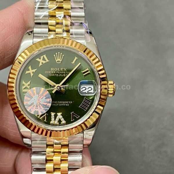 A+ Factory Rolex Datejust 278273-0016 31mm Half Yellow Gold Roman Numerals Diamond Green Dial Jubilee