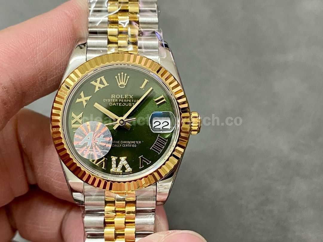 A+ Factory Rolex Datejust 278273 0016 31mm Half Yellow Gold Roman Numerals Diamond Green Dial Jubilee (8)