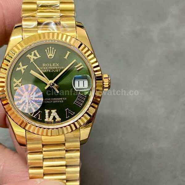 A+ Factory Rolex Datejust 278278-0030 31mm Full Yellow Gold Roman Numerals Diamond Green Dial