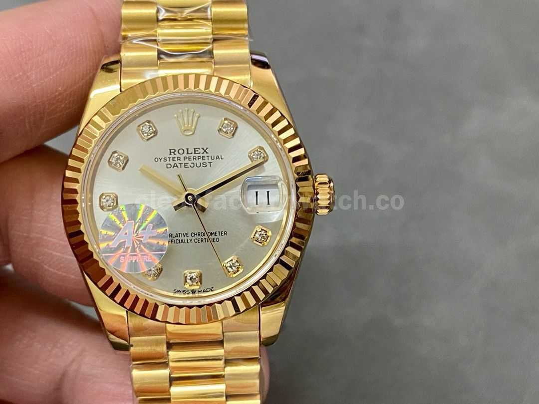 A+ Factory Rolex Datejust 278278 0034 31mm Full Yellow Gold Diamond Mop Silver Dial (4)