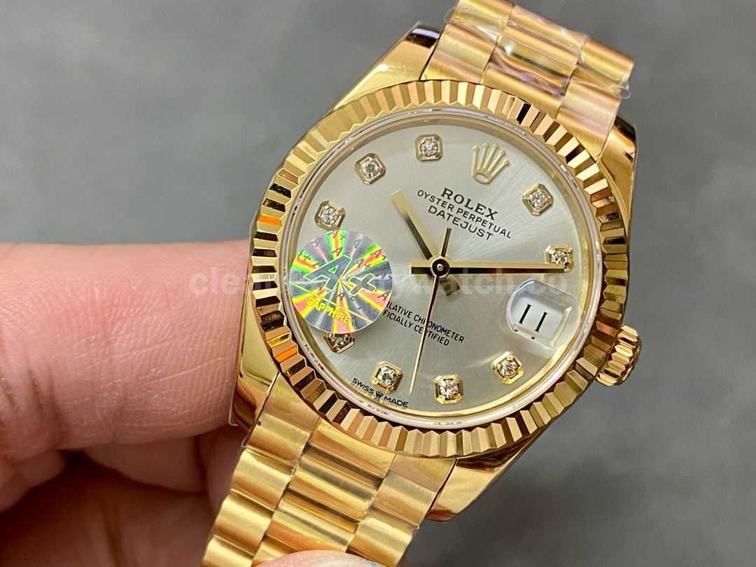 A+ Factory Rolex Datejust 278278 0034 31mm Full Yellow Gold Diamond Mop Silver Dial (7)
