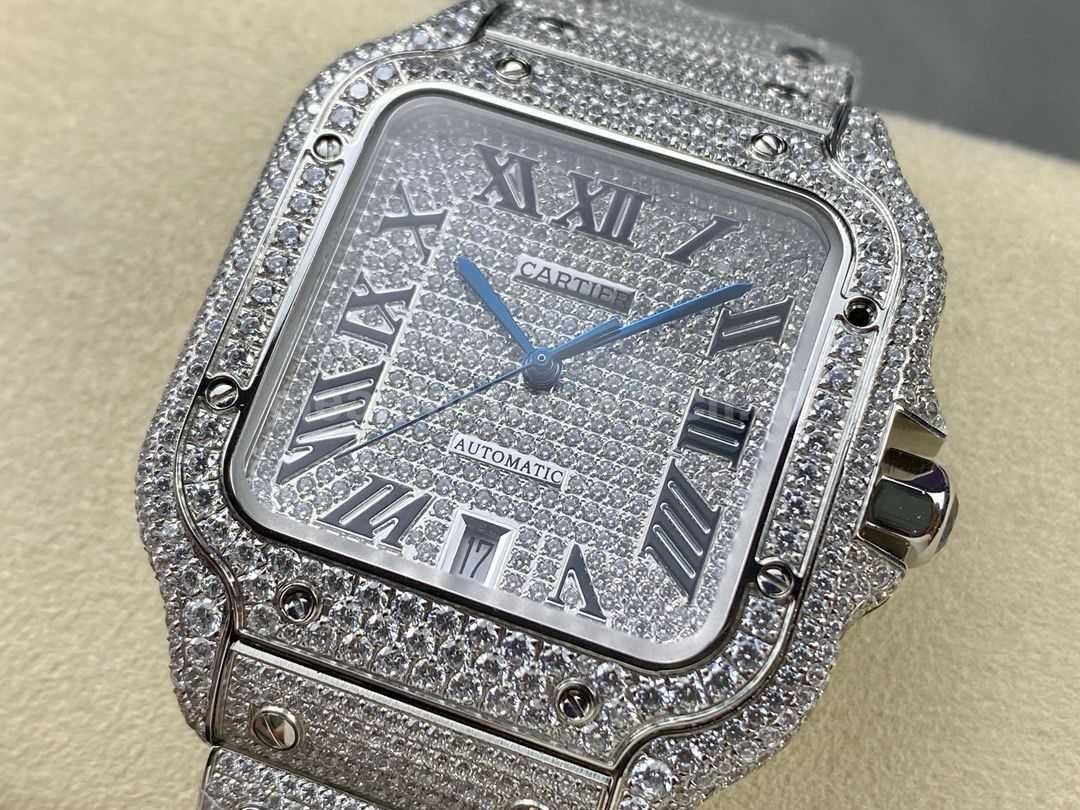 AMG Factory Cartier Full Diamond Santos 40mm Diamond&Steel Roman Number Diamond Dial (3)