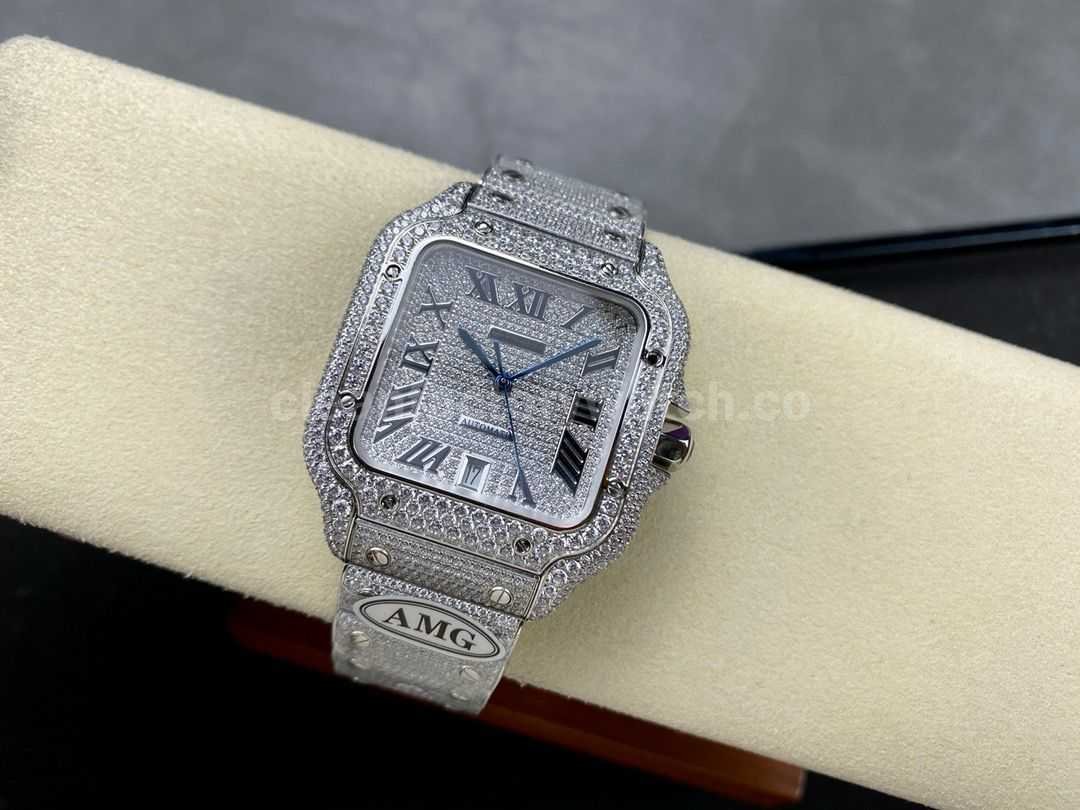 AMG Factory Cartier Full Diamond Santos 40mm Diamond&Steel Roman Number Diamond Dial (5)