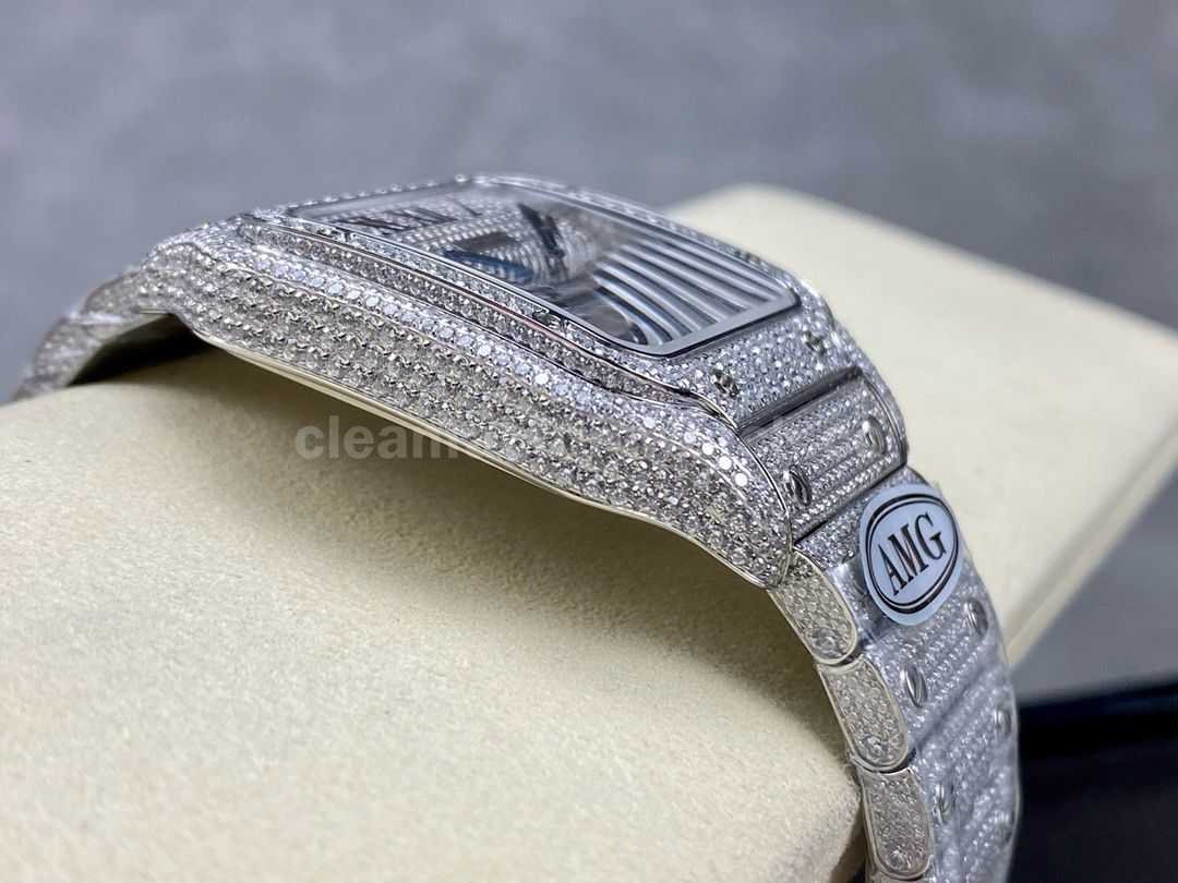 AMG Factory Cartier Full Diamond Santos 40mm Diamond&Steel Roman Number Diamond Dial (9)