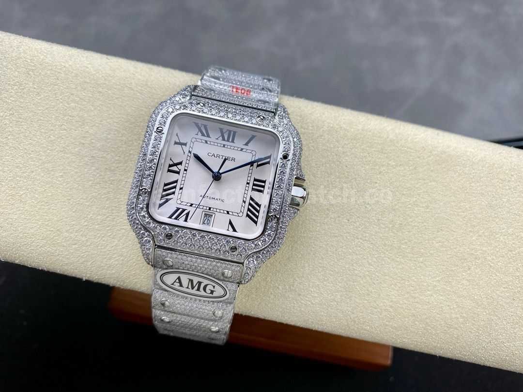 AMG Factory Cartier Full Diamond Santos 40mm Diamond&Steel Roman Number White Dial (2)
