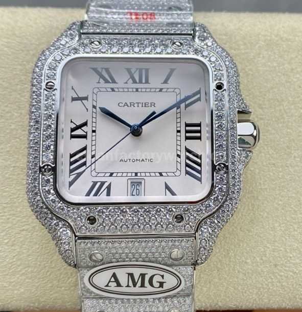 AMG Factory Cartier Full Diamond Santos 40mm Diamond&Steel Roman Number White Dial (9)