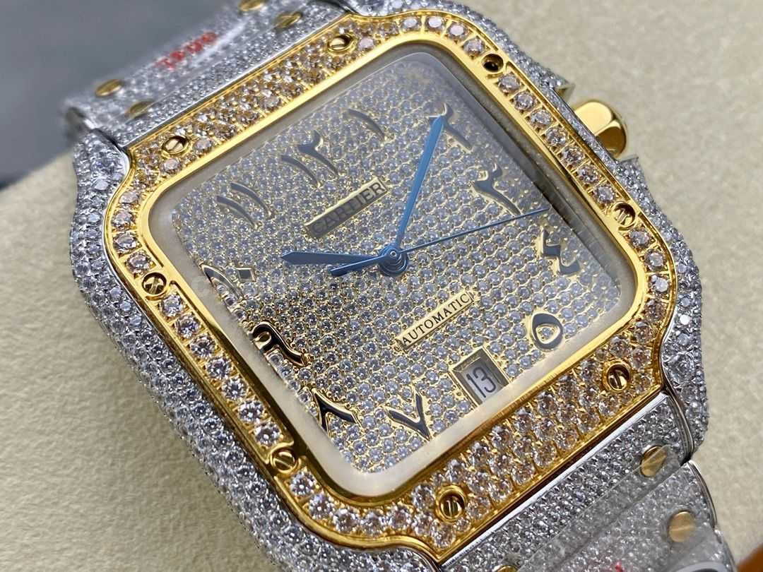 AMG Factory Cartier Full Diamond Santos 40mm Gold Diamond&Steel Arabic Number Diamond Dial (2)