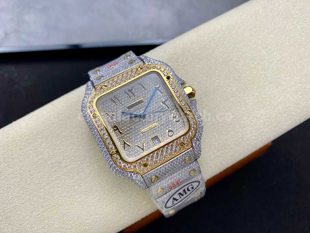 AMG Factory Cartier Full Diamond Santos 40mm Gold Diamond&Steel Arabic Number Diamond Dial (6)