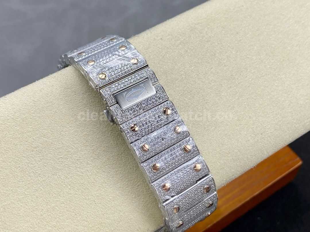 AMG Factory Cartier Full Diamond Santos 40mm Rose Gold Diamond&Steel Roman Number Blue Dial (2)