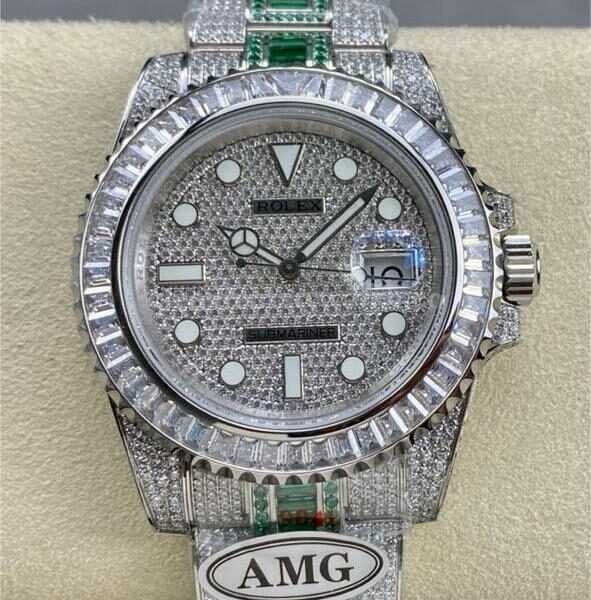 AMG Factory Rolex Submariner Date 116610 40mm White Diamond Bezel Full 904L&Green Diamond Diamond Dial
