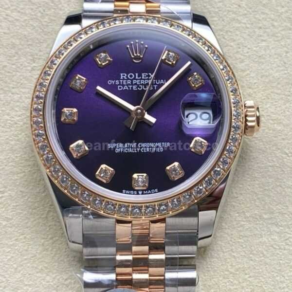 ARF Factory Counterweight Rolex Datejust 278381RBR 31mm Rose Gold Diamond Bezel Purple Dial