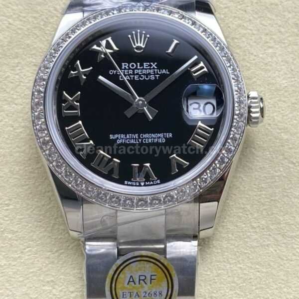 ARF Factory Counterweight Rolex Datejust 278384RBR-0001 31mm Diamond Bezel Roman Numerals Black Dial