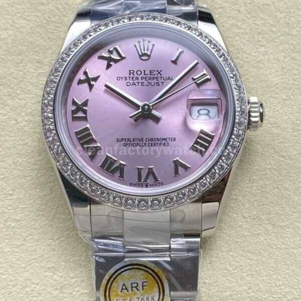 ARF Factory Counterweight Rolex Datejust 278384RBR-0023 31mm Diamond Bezel Roman Numerals Pinkl Dial