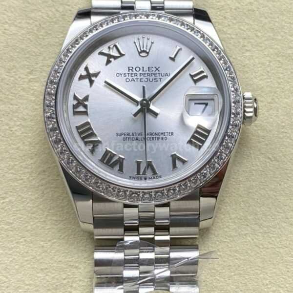 ARF Factory Counterweight Rolex Datejust Jubilee 278384RBR 31mm Diamond Bezel Roman Numerals Silver Dial