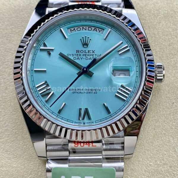 ARF Factory Counterweight Rolex Day-Date 228236-0012 Platinum Roman Numerals Ice Blue Dial