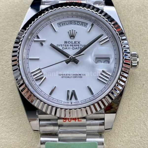 ARF Factory Counterweight Rolex Day-Date 228239 40mm White Gold Roman Numerals White Dial