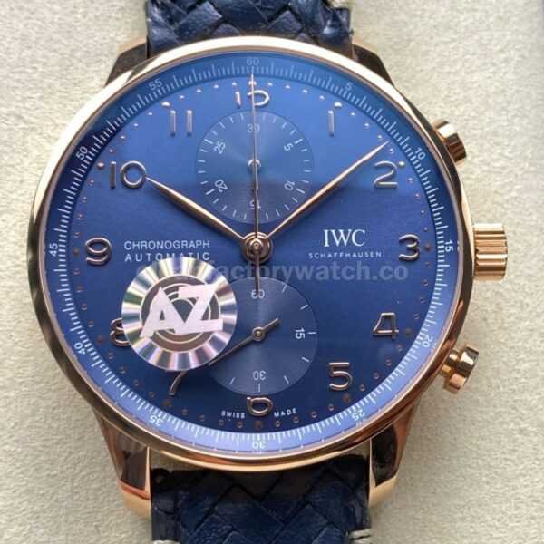AZ Factory IWC Portuguese Chronograph IW371614 41mm Rose Gold Arabic Numerals Blue Dial