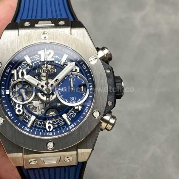 BBF Factory Hublot Big Bang Unico 42mm 421.NX.5170.RX Titanium Blue Rubber Strap Skeletonized Blue Dial
