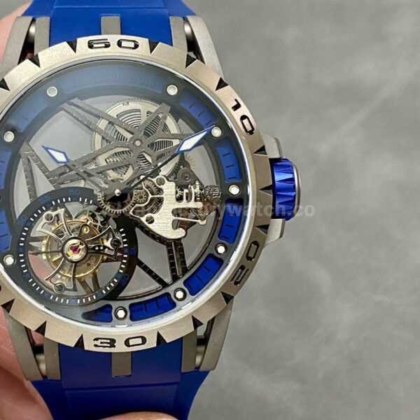 BBR Factory Roger Dubuis Excalibur Spider RDDBEX0479 Tourbillon 45mm Titanium Blue Rubber Strap Blue Dial