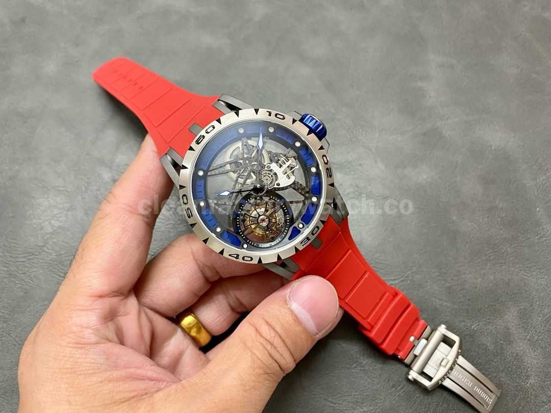 BBR Factory Roger Dubuis Excalibur Spider RDDBEX0479 Tourbillon 45mm Titanium Red Rubber Strap Blue Dia (4)